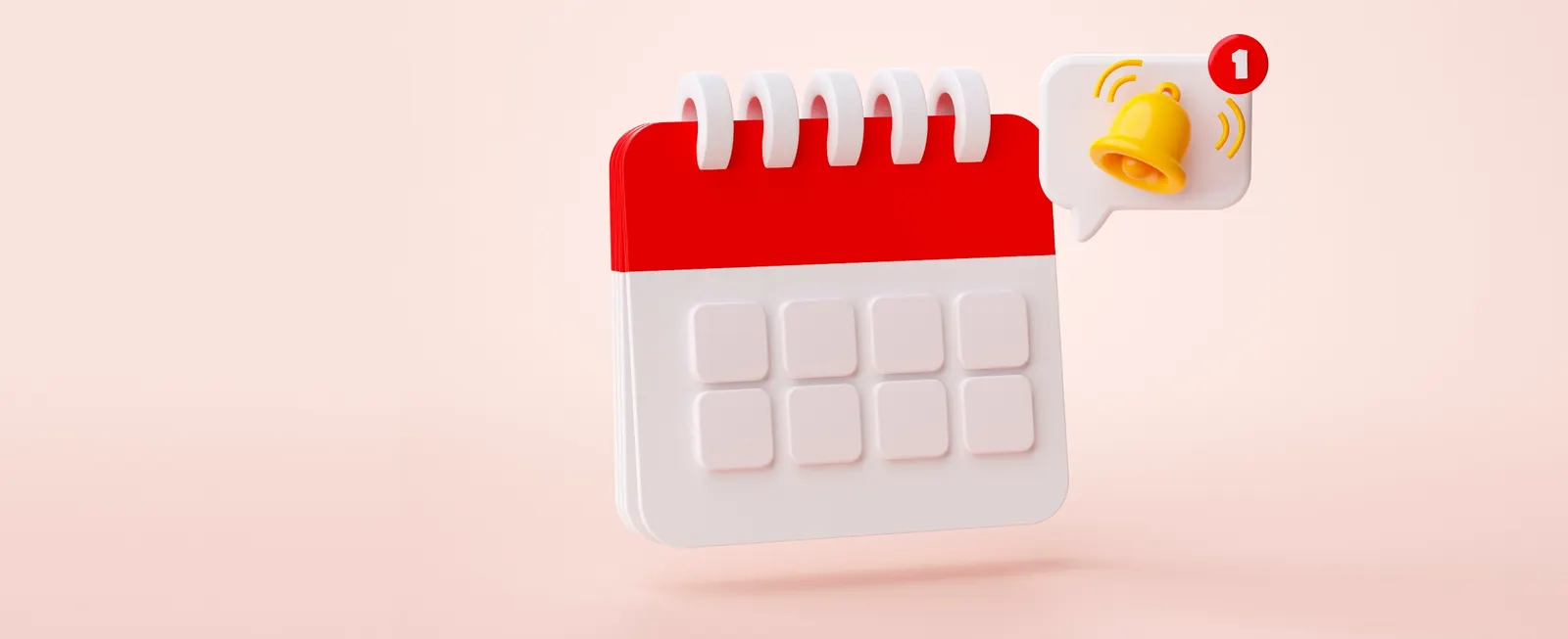 Icono 3D de un calendario con una notificación de recordatorio